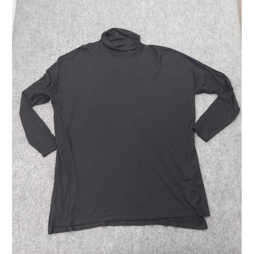 Eileen Fisher Tunic Top Womens Medium Black Turtleneck Side Slits Viscose